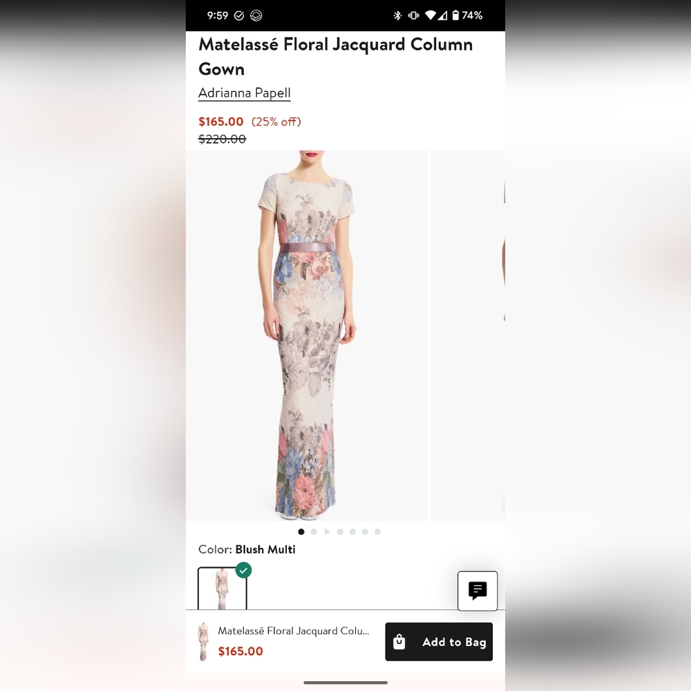Adrianna Papell Matlesse Floral Jacquard Column Gown - Size 8